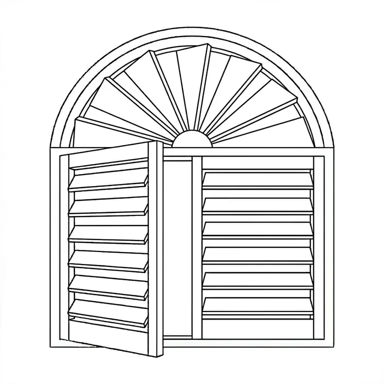 Shaped plantation shutters fitted to a feature window in Wimbledon