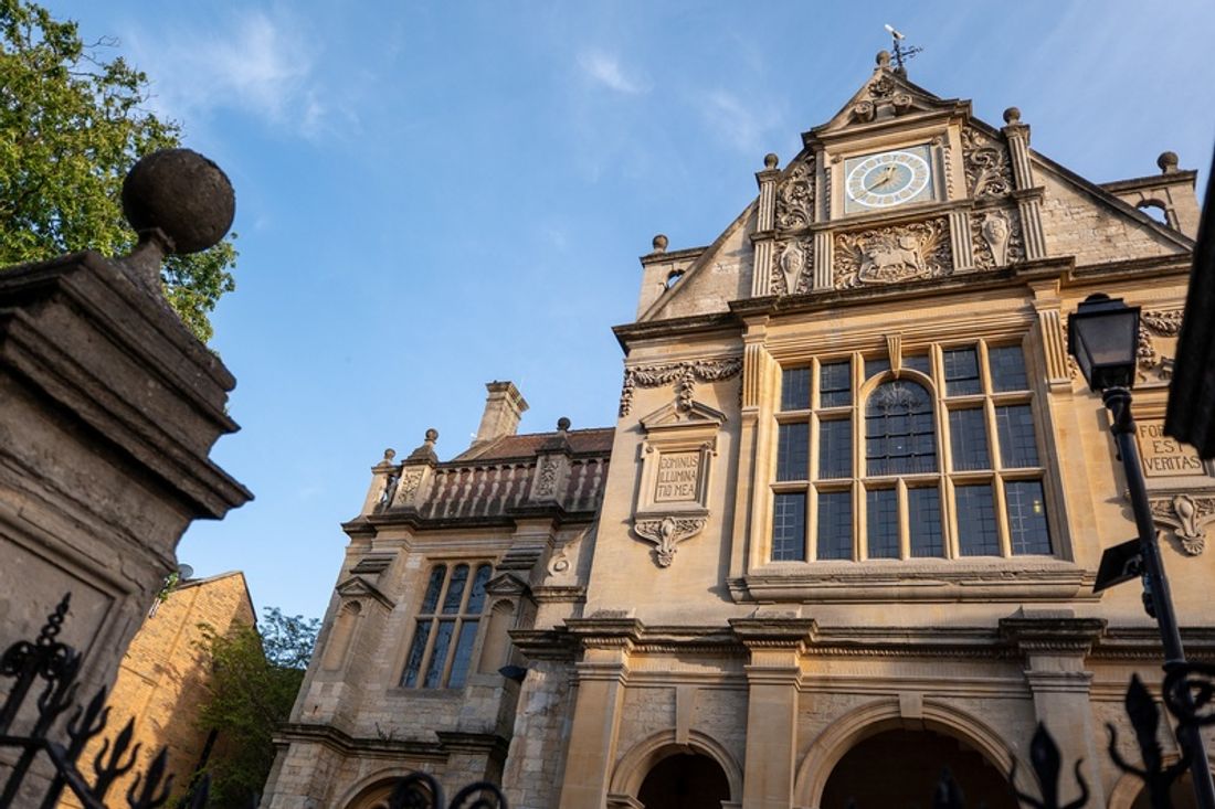 Christ Church, Oxford, with its spire and tower rising above the college.