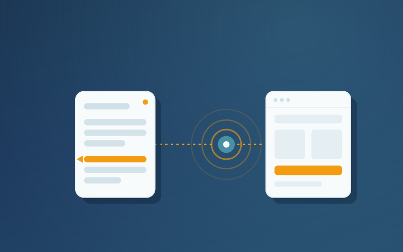 A spec document and a UI mockup linked by an AI design node, representing AI design grounded in a living spec.