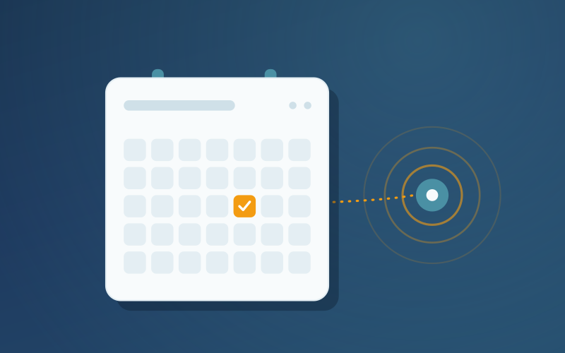 A calendar with one slot booked in gold, reached by an AI agent.