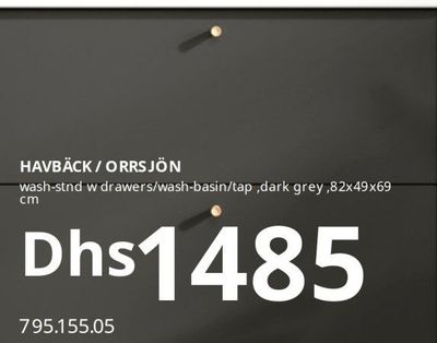 HAVBÄCK / ORRSJÖN wash-stand with drawers/wash-basin/tap, dark grey, 82x49x69 cm