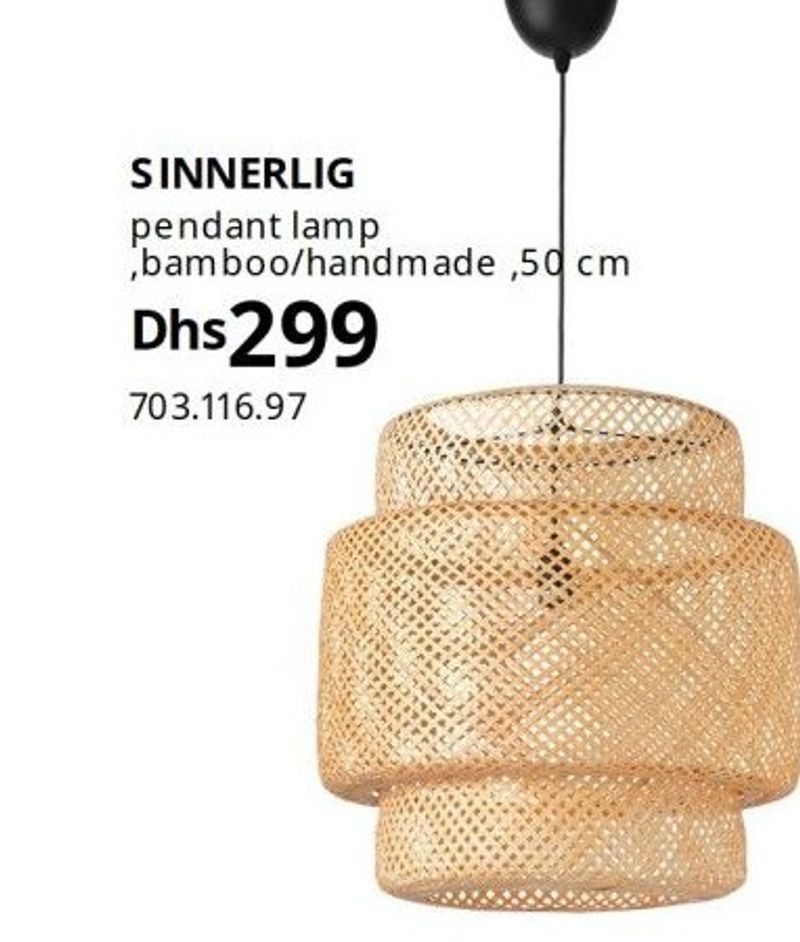SINNERLIG pendant lamp, bamboo/handmade, 50 cm