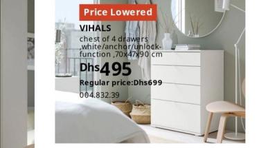 VIHALS chest of 4 drawers, white/anchor/unlock-function, 70x47x90 cm