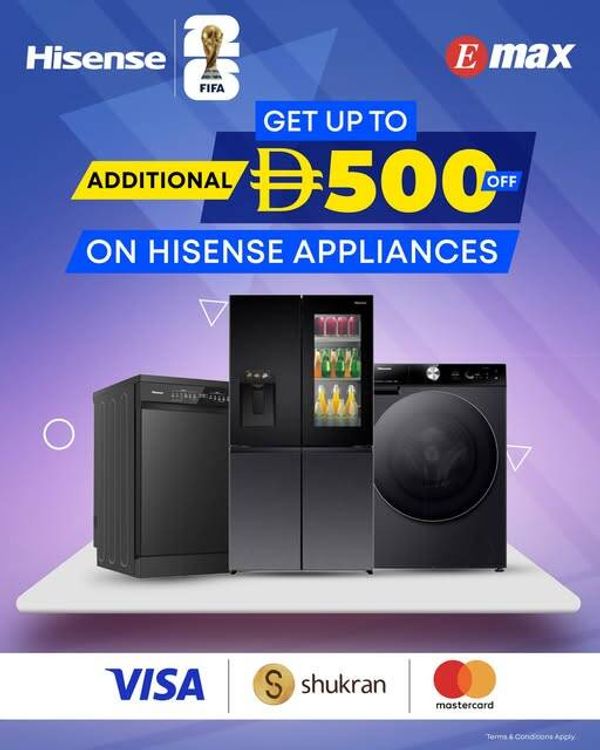 Get Up To AED 500 Additional OFF On Hisense Appliances from Emax until 31st May