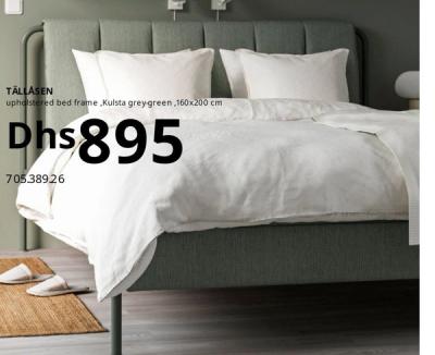 TÅLLÅSEN upholstered bed frame, Kulsta grey-green, 160x200 cm