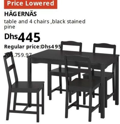 HÄGERNÄS table and 4 chairs, black stained pine
