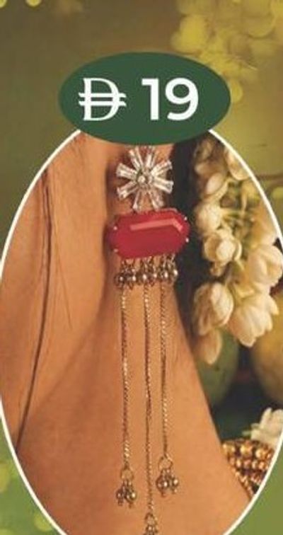 Ladies Earring (Red Stone & Chain)