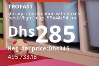 TROFAST storage combination with boxes, white/light blue, 99x44x94 cm