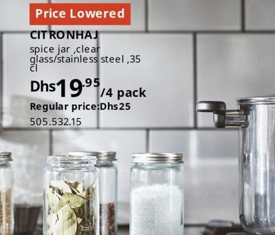 CITRONHAJ spice jar, clear glass/stainless steel, 35 cl, 4 pack