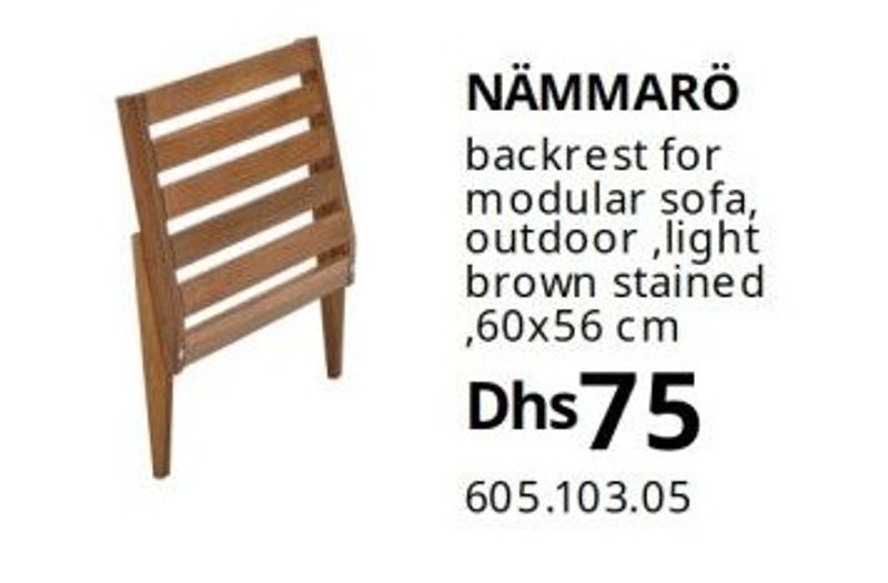 NÄMMARÖ backrest for modular sofa, outdoor, light brown stained, 60x56 cm