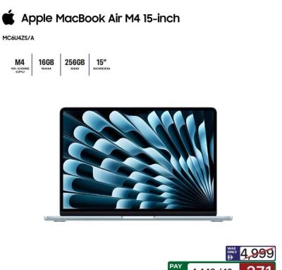 Apple MacBook Air M4 15-inch 10-CORE CPU 16GB RAM 256GB SSD MC6U4ZS/A