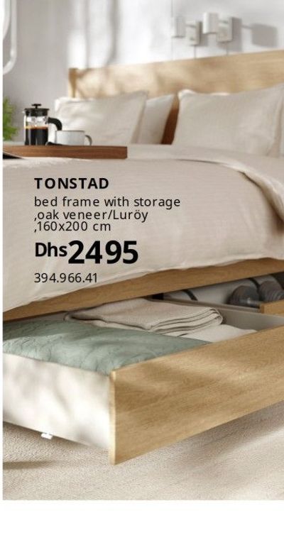 TONSTAD bed frame with storage, oak veneer/Luröy, 160x200 cm