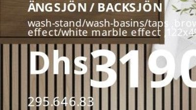 ÄNGSJÖN / BACKSJÖN wash-stand/wash-basins/tap, brown oak effect/white marble effect, 122x49x41 cm