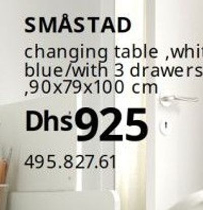 SMÅSTAD changing table, white blue/with 3 drawers, 90x79x100 cm