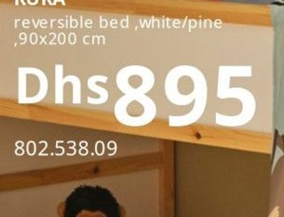 KURA reversible bed, white/pine, 90x200 cm