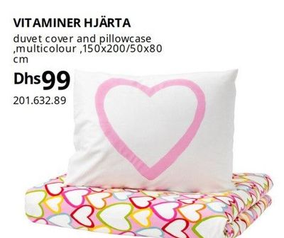 VITAMINER HJÄRTA duvet cover and pillowcase, multicolour, 150x200/50x80 cm