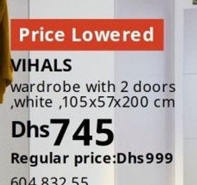 VIHALS wardrobe with 2 doors, white, 105x57x200 cm