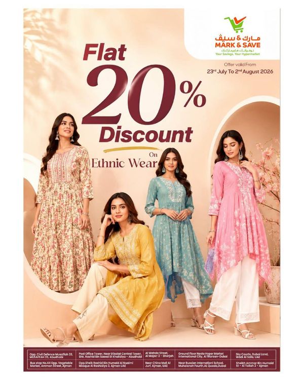 Flat 20% Discount On Our Entire Ethnic from Mark & Save until 2nd August