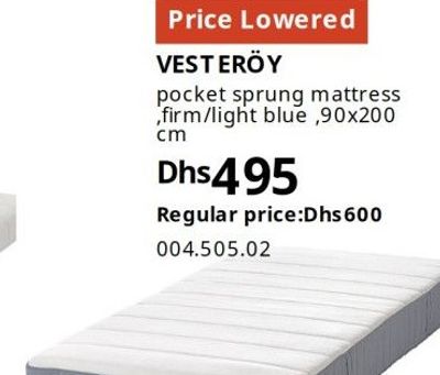 VESTERÖY pocket sprung mattress, firm/light blue, 90x200 cm