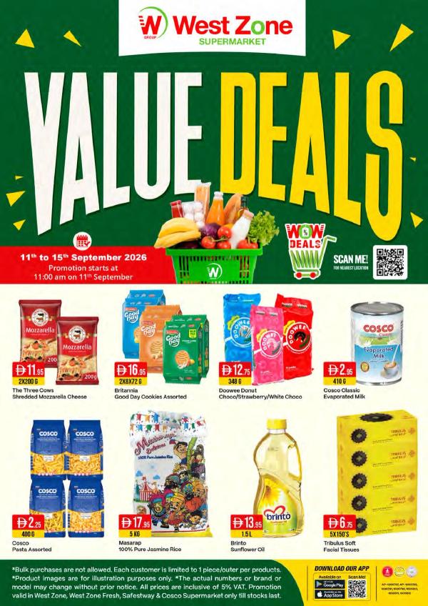Value Deals from West Zone until 15th September