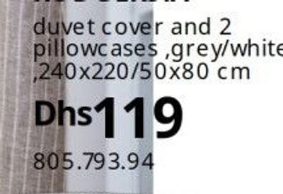 RODGERSIA duvet cover and 2 pillowcases, grey/white, 240x220/50x80 cm
