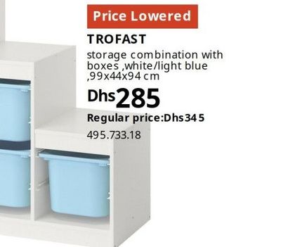 TROFAST storage combination with boxes, white/light blue, 99x44x94 cm