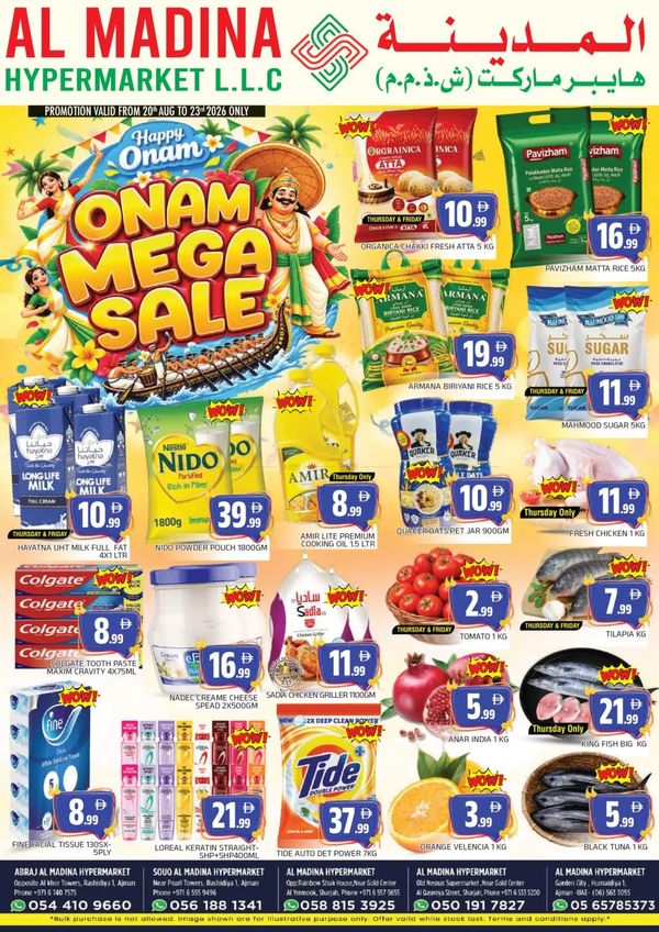 Onam Mega Sale from Al Madina Hypermarket until 23rd August