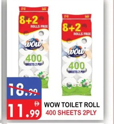 WOW TOILET ROLL 400 SHEETS 2PLY