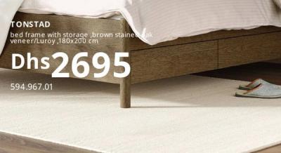 TONSTAD bed frame with storage, brown stained oak veneer/Luroy, 180x200 cm