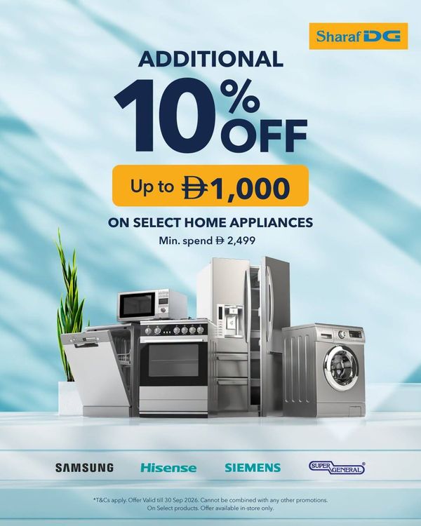 Additional 10% OFF from Sharaf DG until 30th September