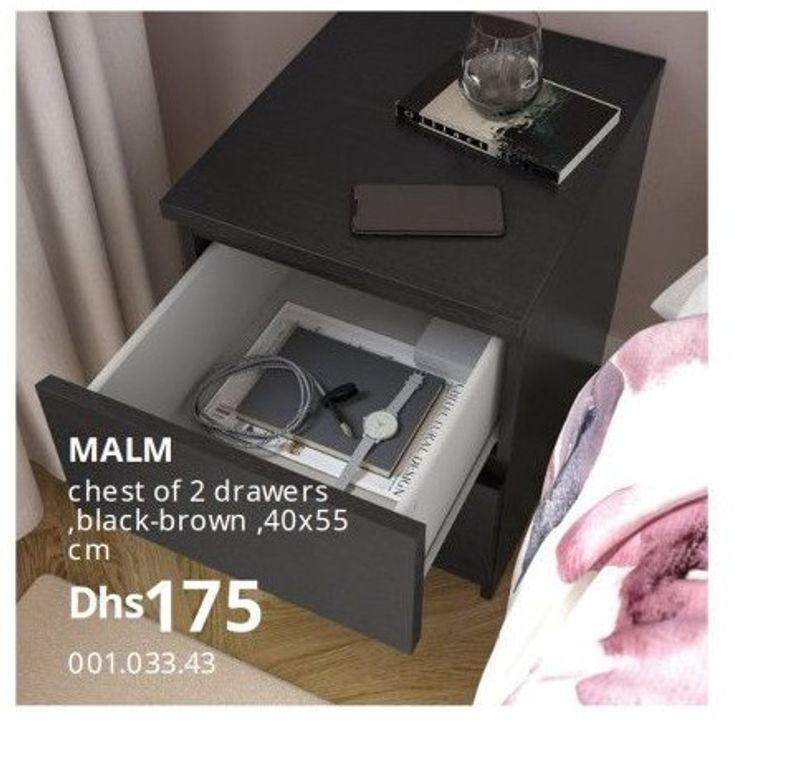 MALM chest of 2 drawers, black-brown, 40x55 cm