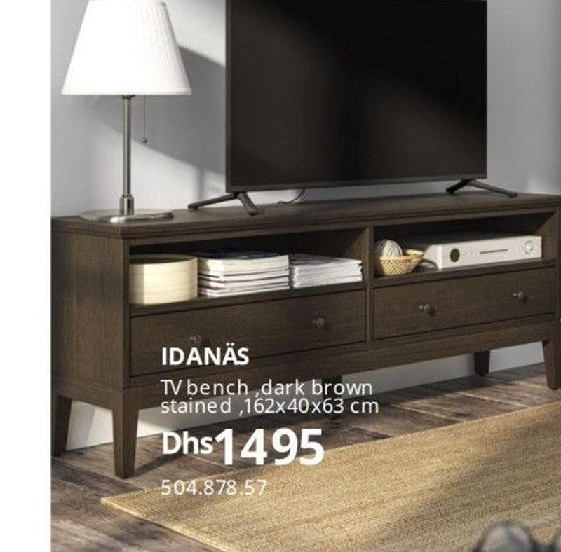 IDANÄS TV bench, dark brown stained, 162x40x63 cm