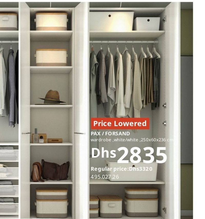 PAX / FORSAND wardrobe ,white/white ,250x60x236 cm