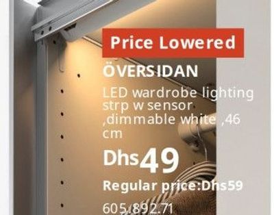 ÖVERSIDAN LED wardrobe lighting strip with sensor, dimmable white, 46 cm