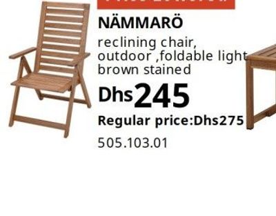 NÄMMARÖ reclining chair, outdoor, foldable, light brown stained
