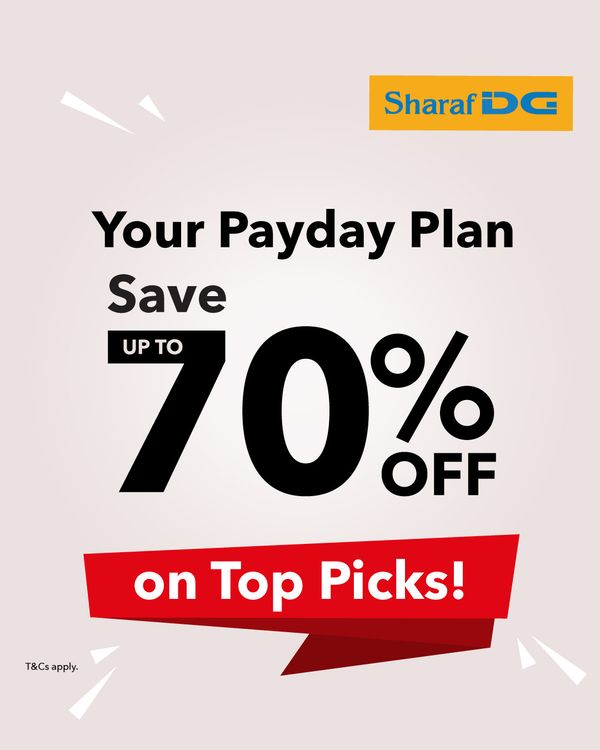 Your Payday Plan, Save Up To 70% Off from Sharaf DG until 5th May