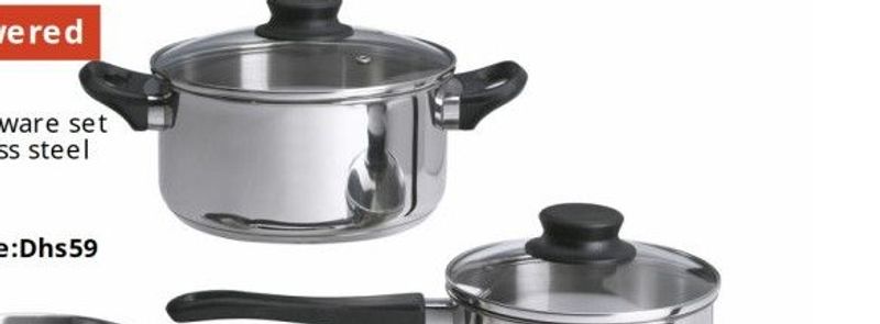 ANNONS 5-piece cookware set, glass/stainless steel