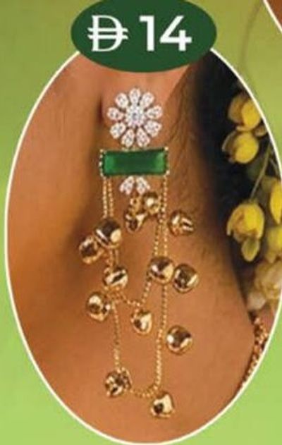 Ladies Green Stone Drop Chain Earrings