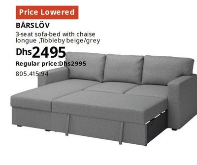 BÄRSLÖV 3-seat sofa-bed with chaise longue, Tibbleby beige/grey