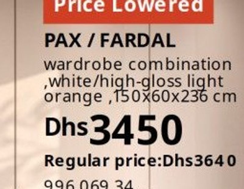 PAX / FARDAL wardrobe combination, white/high-gloss light orange, 150x60x236 cm