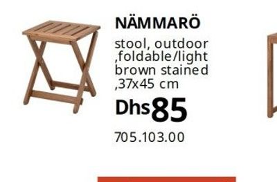 NÄMMARÖ stool, outdoor, foldable/light brown stained, 37x45 cm