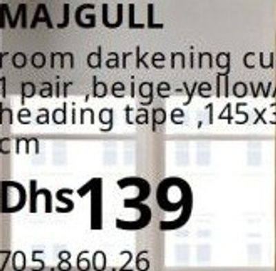MAJGULL room darkening curtains, 1 pair, beige-yellow/with heading tape, 145x300 cm