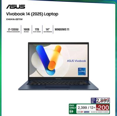 ASUS Vivobook 14 (2025) Laptop X1404VA-EB711W i7-1355U 16GB RAM 1TB G4 SSD 14" Screen Windows 11