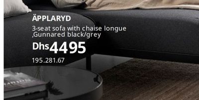 ÄPPLARYD 3-seat sofa with chaise longue, Gunnared black/grey