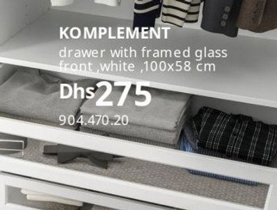 KOMPLEMENT drawer with framed glass front, white, 100x58 cm