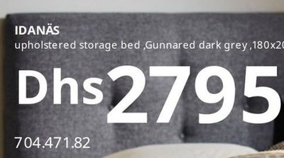 IDANÄS upholstered storage bed, Gunnared dark grey, 180x200 cm