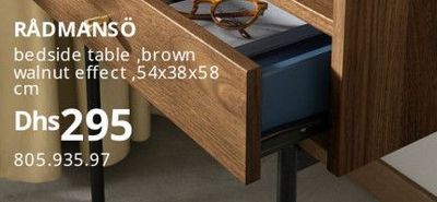 RÅDMANSÖ bedside table, brown walnut effect, 54x38x58 cm