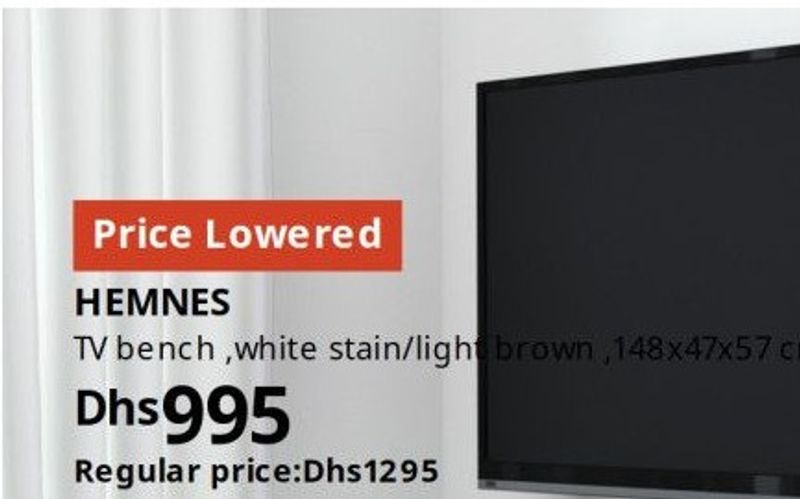 HEMNES TV bench, white stain/light brown, 148x47x57 cm