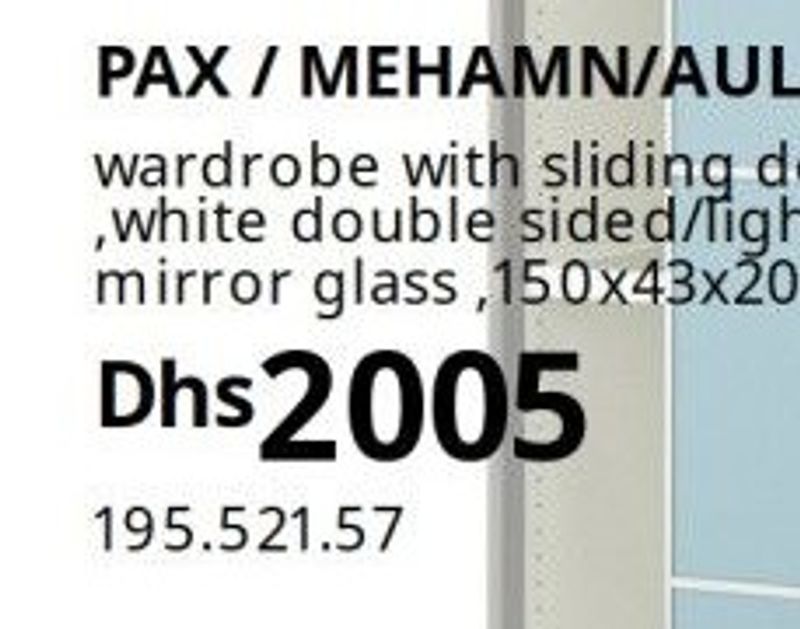 PAX / MEHAMN/AULI wardrobe with sliding doors, white double sided/light blue mirror glass, 150x43x201 cm