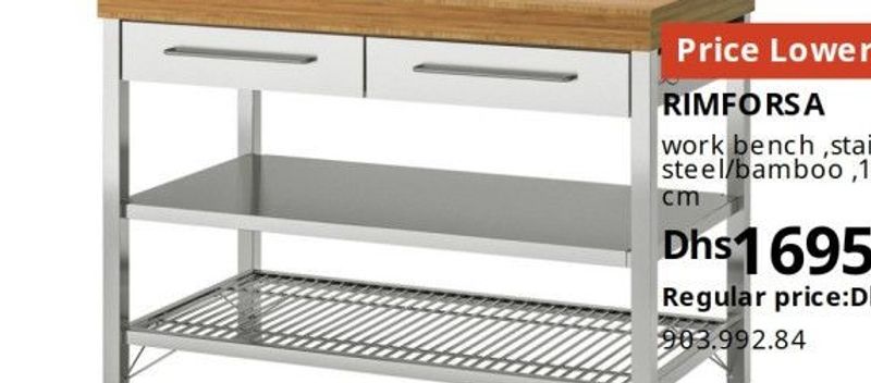 RIMFORSA work bench, stainless steel/bamboo, 120x63.5x92 cm